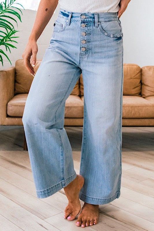 Vintage Inspired Wide Leg Button Fly Denim Jeans