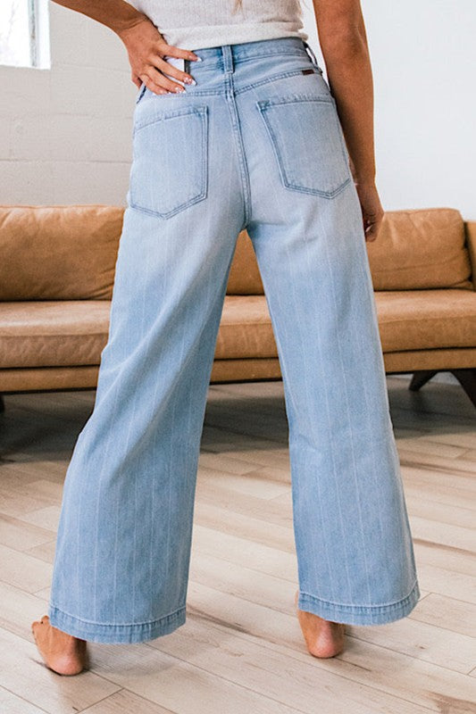 Vintage Inspired Wide Leg Button Fly Denim Jeans