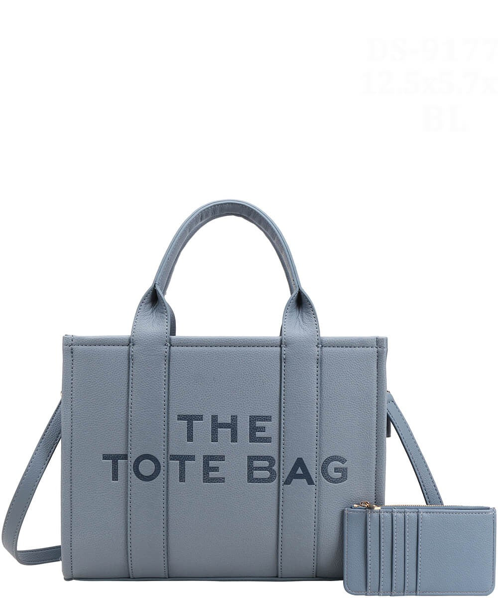 2 PC Solid The Tote Bag With Shoulder Strap with Matching Wallet