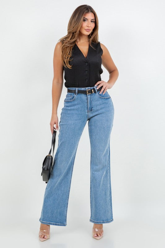 Mid Rise Straight Leg Denim Jeans