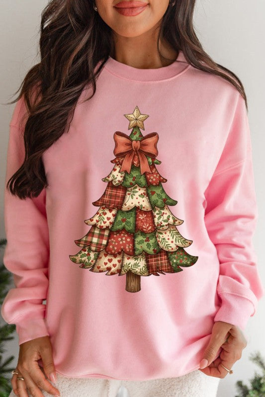 Long Sleeve Christmas Tree Graphic Heat Baggy Sweatshirt