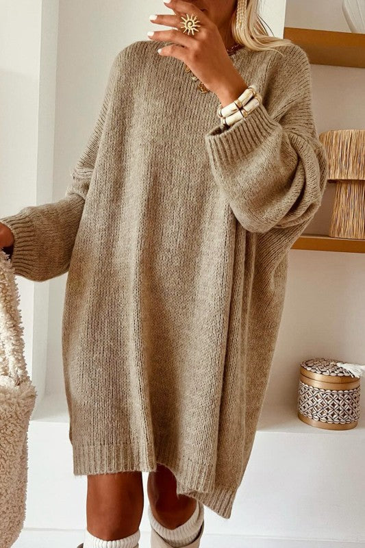 Long Sleeve Oversize Drop Shoulder Slouchy Sweater Dress