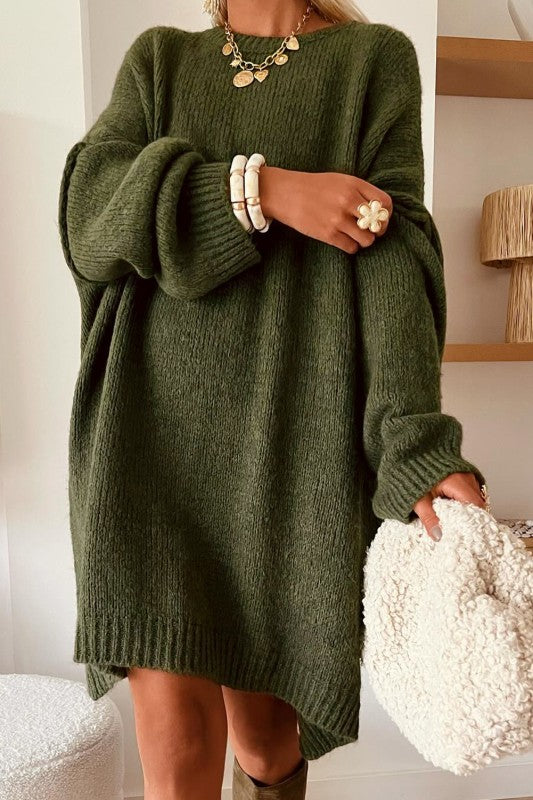 Long Sleeve Oversize Drop Shoulder Slouchy Sweater Dress