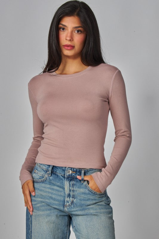 Long Sleeve Fine Ribbed Crewneck Top