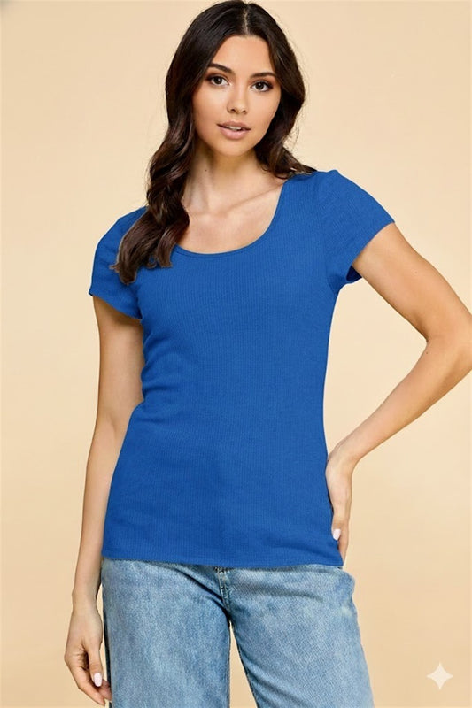 Short Sleeve Round Neck Soft Rib Top