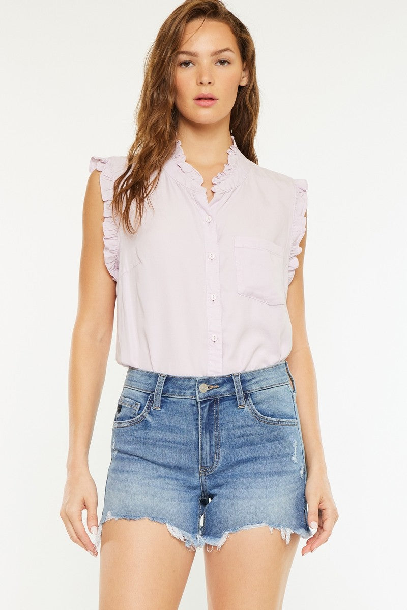 Mid Rise Medium Wash Stretch Denim Shorts