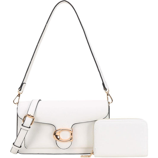 2 PC Faux Leather Shoulder Crossbody Bag with Matching Wallet