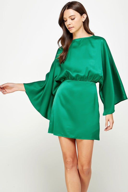 Kimono Long Sleeve Satin Mini Dress