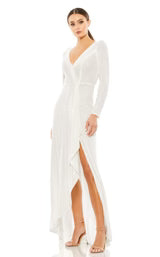 Long Sleeve V Neck Assymetrical Long Formal Sequins Dress