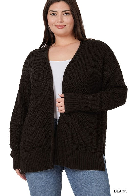 Curvy Waffle Open Cardigan Sweater