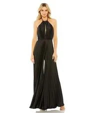 Halter Open Back Accordian Jumpsuit with Peephole Bodice