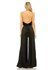 Halter Open Back Accordian Jumpsuit with Peephole Bodice