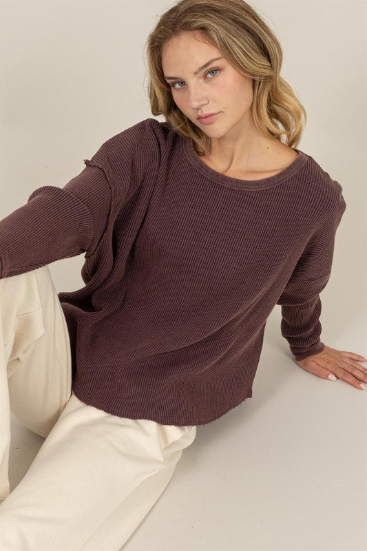 Long Sleeve Waffle Knit Top