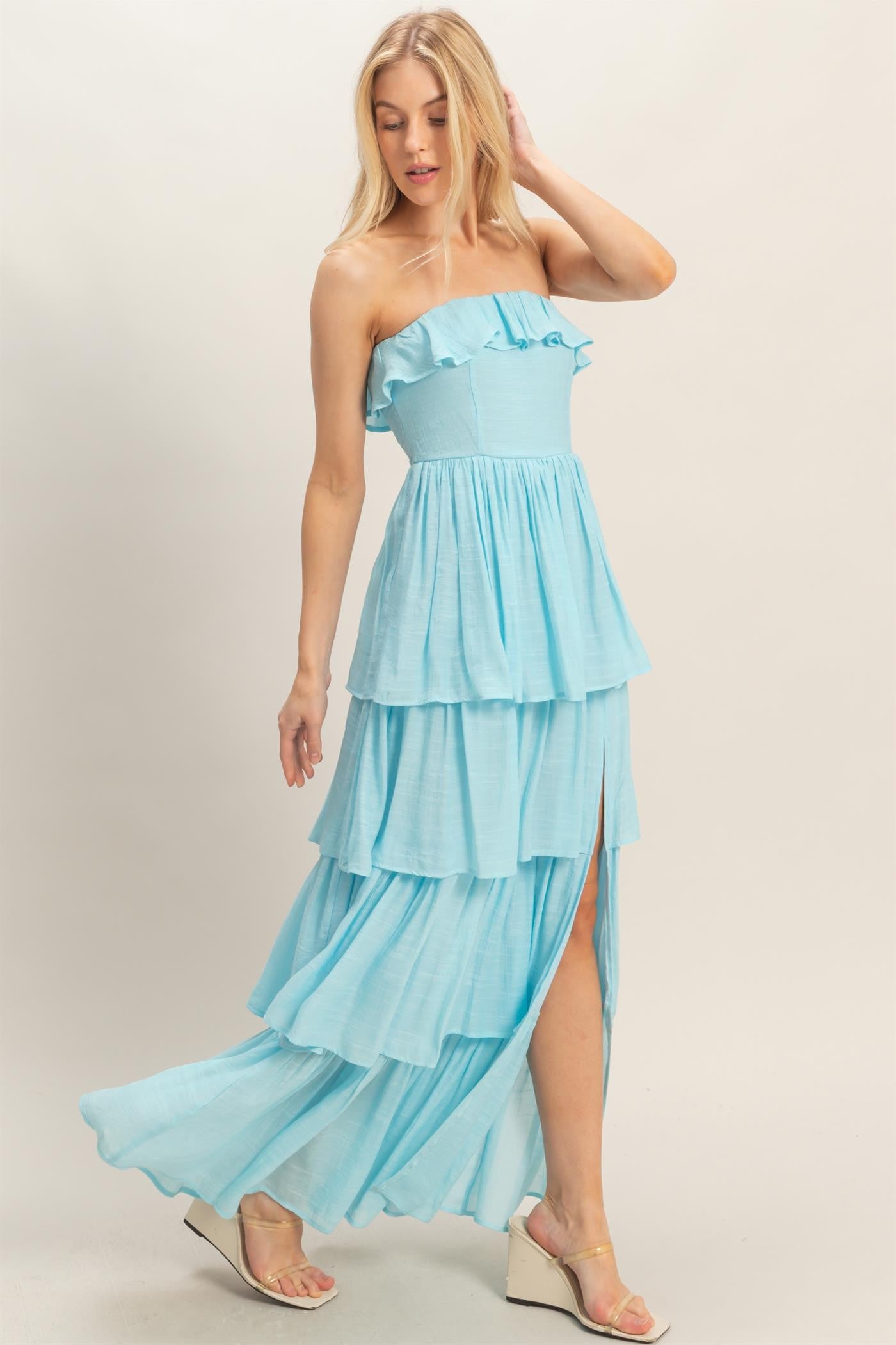 Tiered Strapless Ruffle Maxi Dress