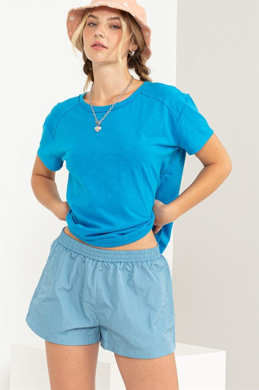 Mid Waist Nylon Shorts with Pockets