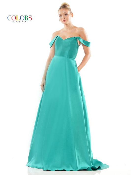 Mikado Satin Off the Shoulder Ball Gown with Corset Back and Pockets