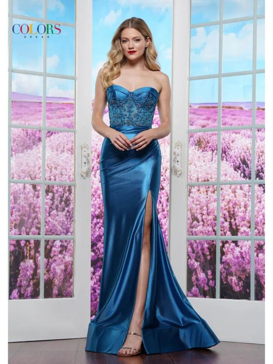 Strapless Sweetheart Velvet Fit and Flare Long Formal Dress with Side Slit