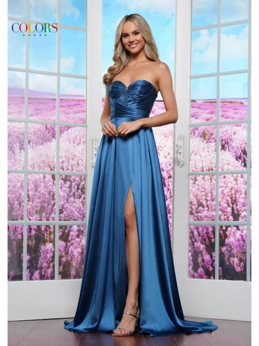 Strapless Sweetheart Neckline A-LIne Long Formal Dress with Side Slit