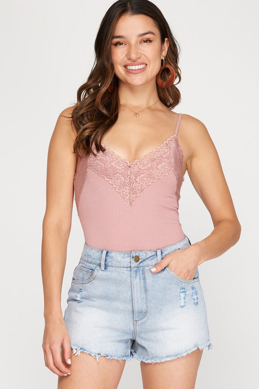 Denim Shorts with Raw Hem and Pockets