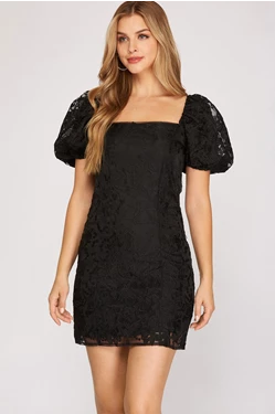 Bubble Short Sleeve Square Neck Organza Mini Dress