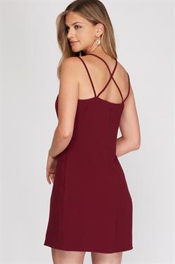 SPAGHETTI STRAP WOVEN MINI FITTED DRESS