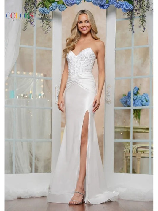 Strapless Metallic Fitted Long Formal Gown