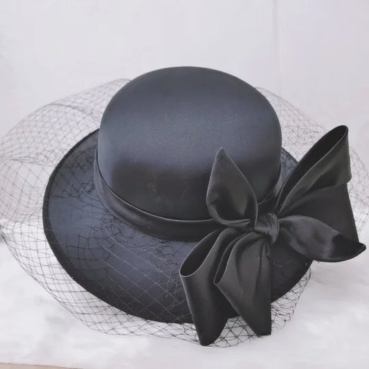 Stunning Satin Dressy Hat with Bow and Netting