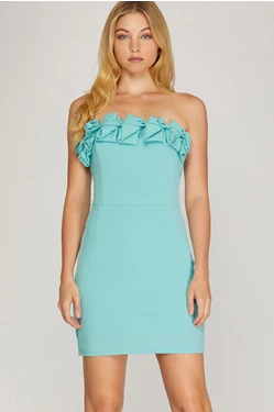HEAVY KNIT TUBE DRESS WITH ROSE APPLIQUÉ TOP
