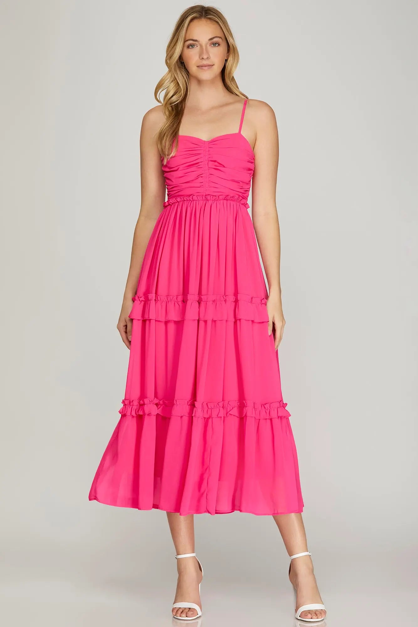 Adjustable Spaghetti Strap Fit and Flare Midi Dress