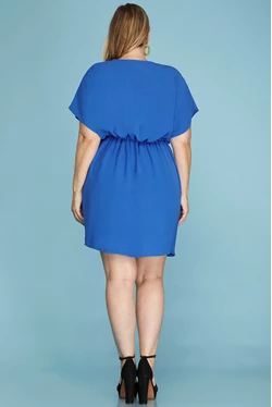 Curvy V Neck Wrap Short Dress with Short Sleeves