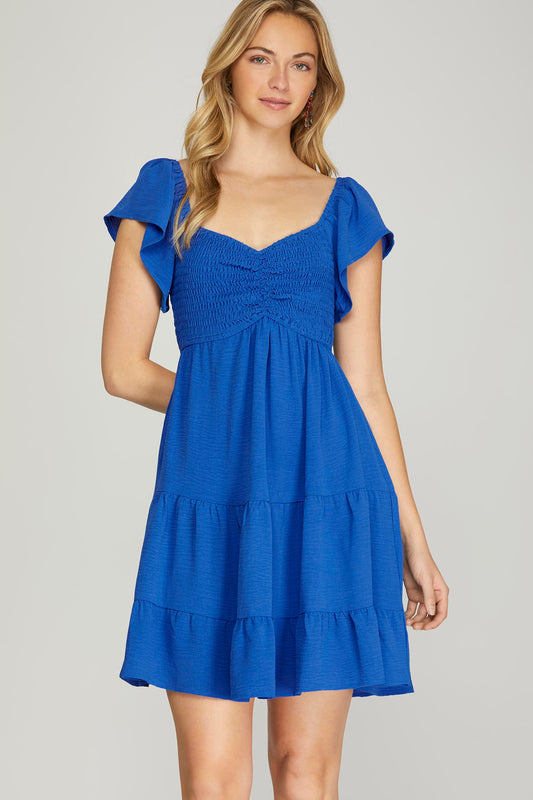 Short Sleeve Smock Tiered Short Dress