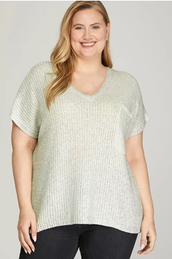 Short Sleeve Metallic Coated Top