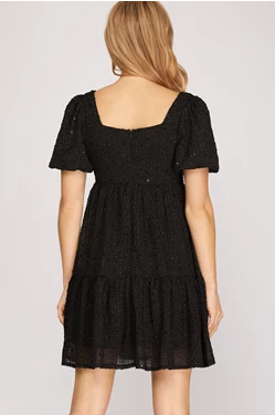 Short Puff Sleeve Square Neck Woven Babydoll Dress