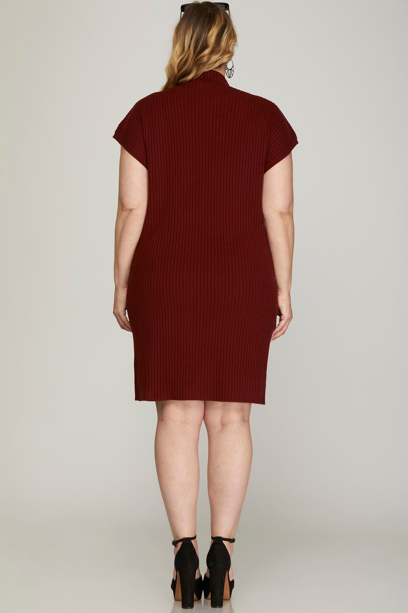 CURVY DROP SHOULDER MOCK NECK SWEATER DRESS WITH FRONT POCKET