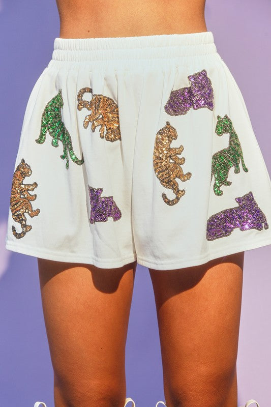 Sequins Tiger Print Shirt and Shorts