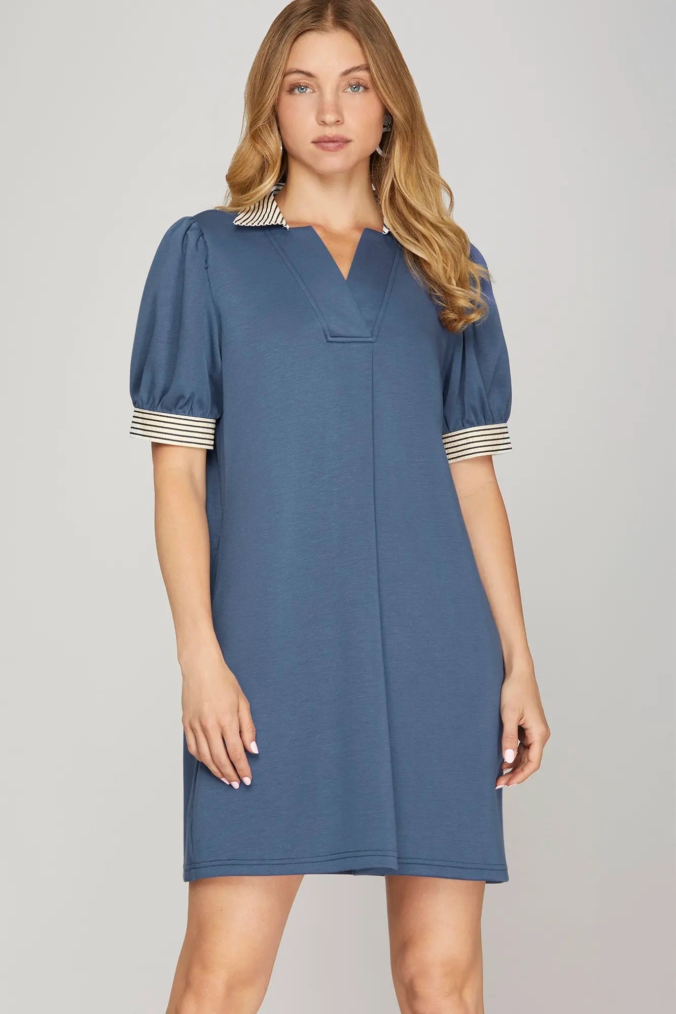 SHORT SLEEVE COLLARED MINI DRESS WITH POCKETS