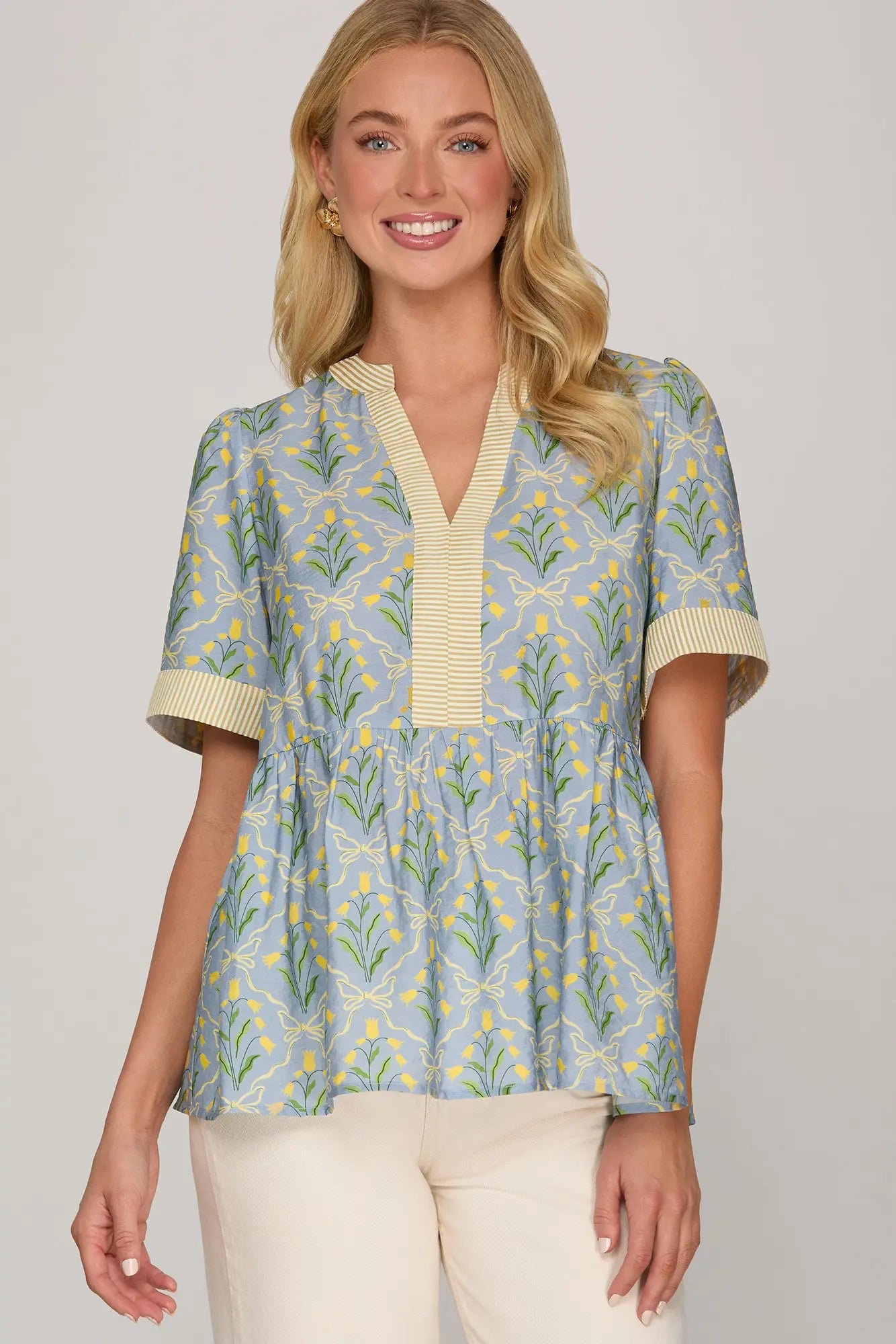 Short Sleeve Printed Woven Top