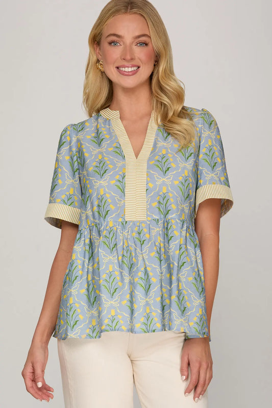 Short Sleeve Printed Woven Top
