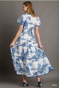 Short Sleeve Print Tiered Maxi Dress