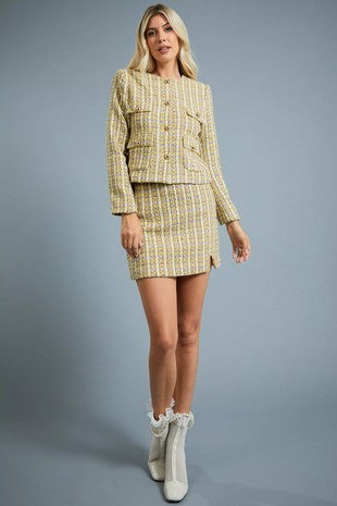 Tweed Mini Skirt with Side Slit