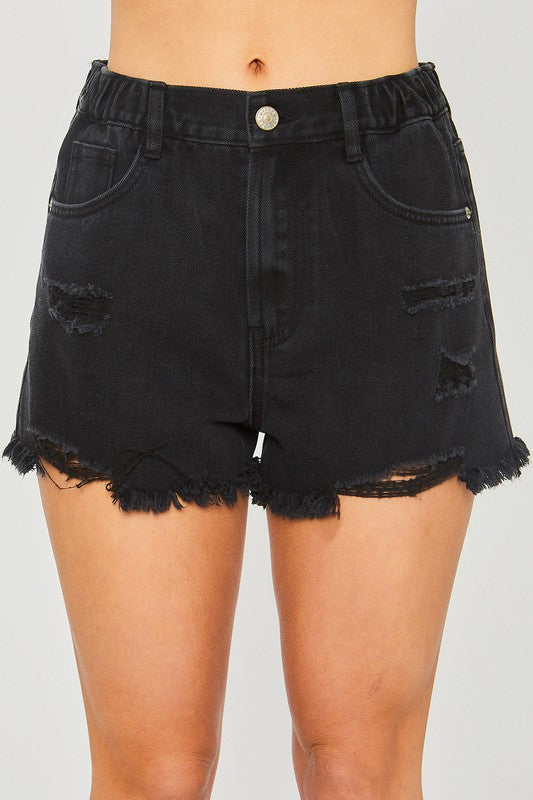 High Waist Distressed Shorts with Pockets