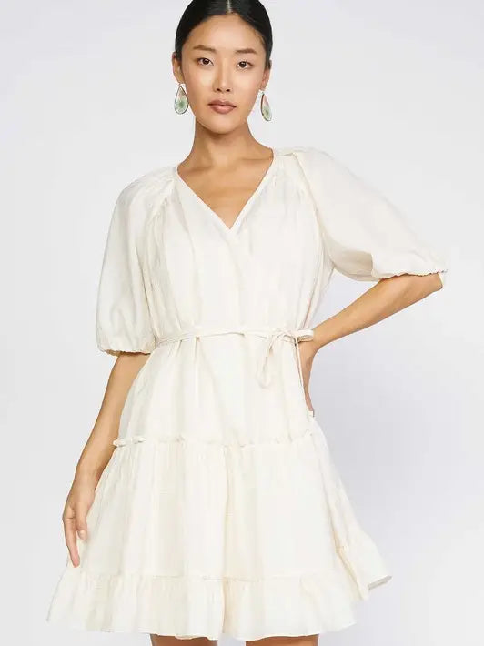 Short Sleeve Wrap Tiered Mini Dress
