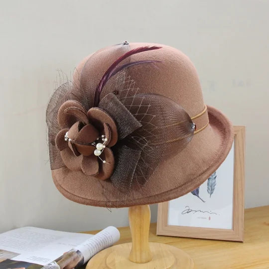 Beautiful Bucket Dressy Hat with Detachable Flowers