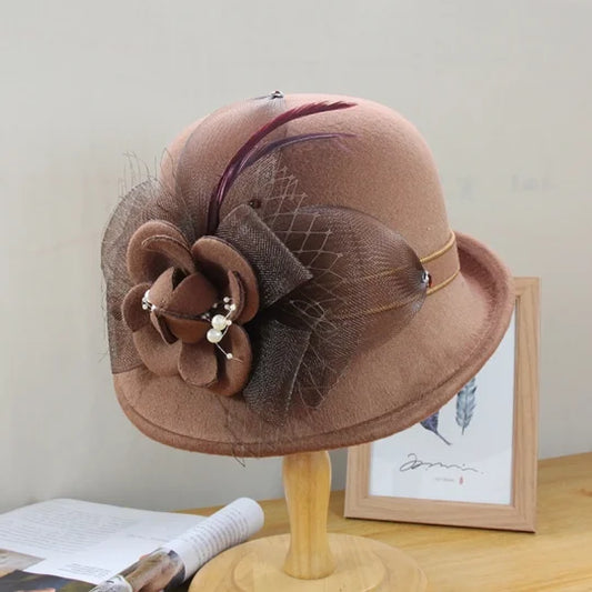 Beautiful Bucket Dressy Hat with Detachable Flowers