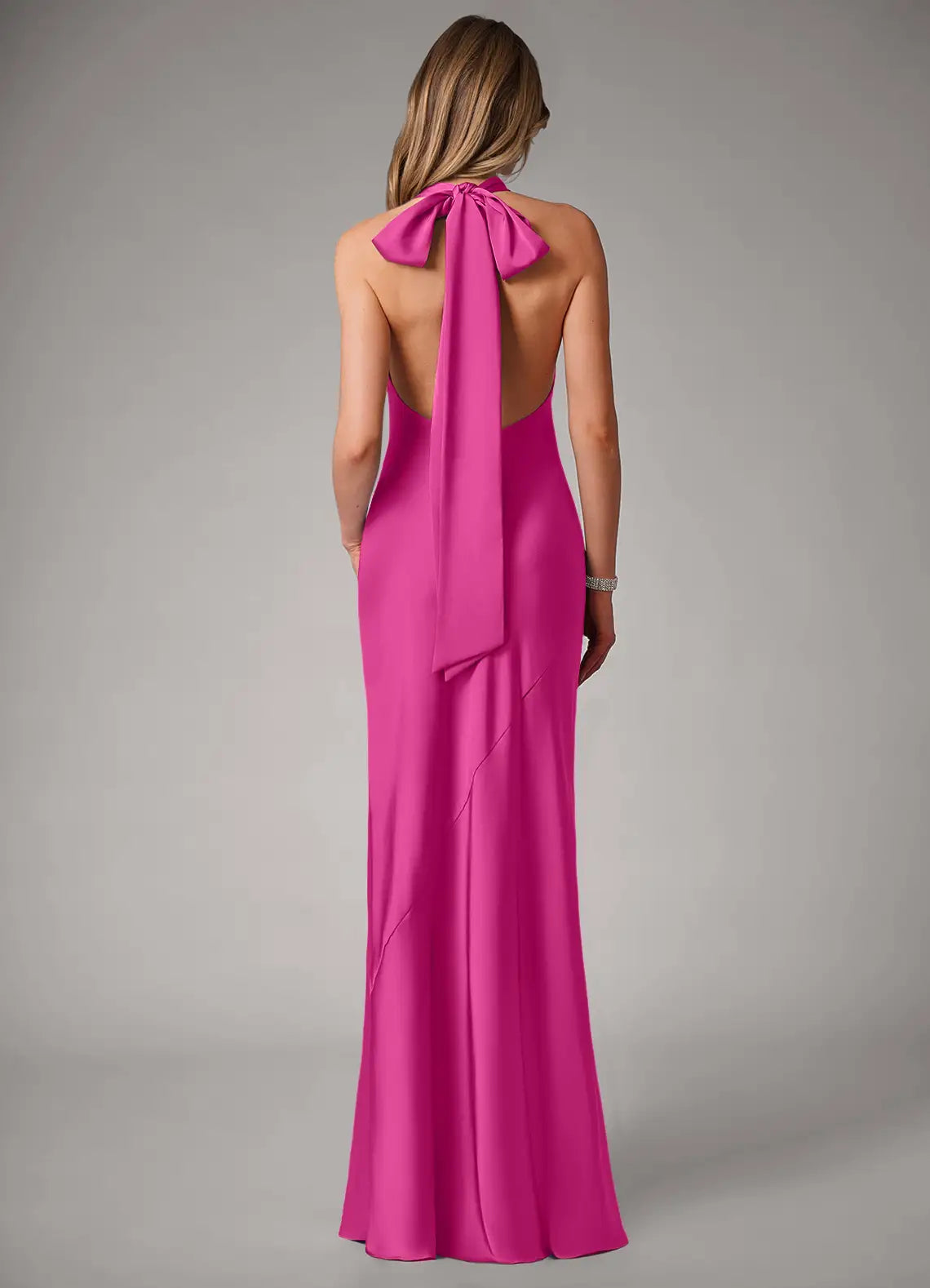Sleeveless Self Tie Halter Neck A Line Satin Maxi Dress