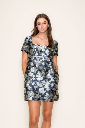 Short Sleeve Fitted Jacquard Mini Dress