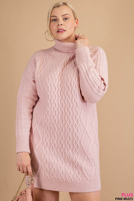 Curvy Long Bubble Sleeve Cable Knit Sweater