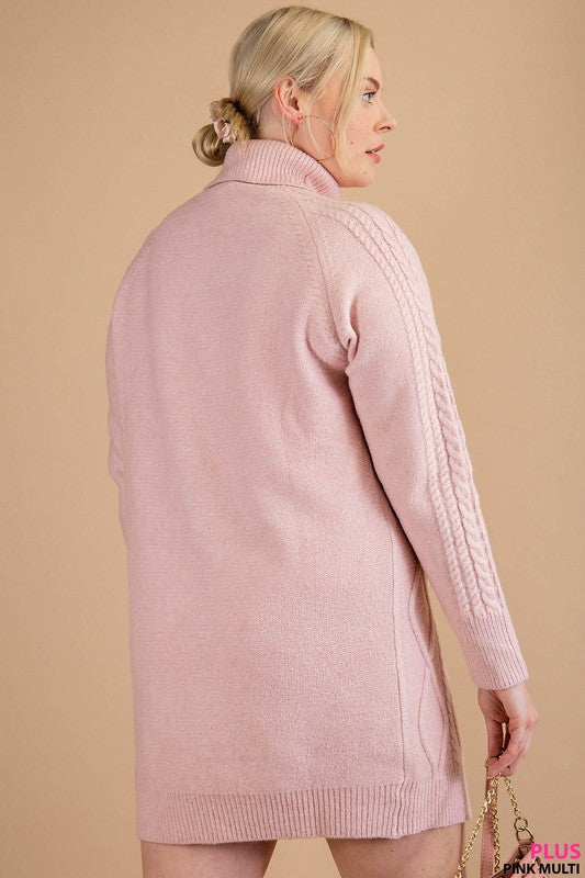 Curvy Long Bubble Sleeve Cable Knit Sweater