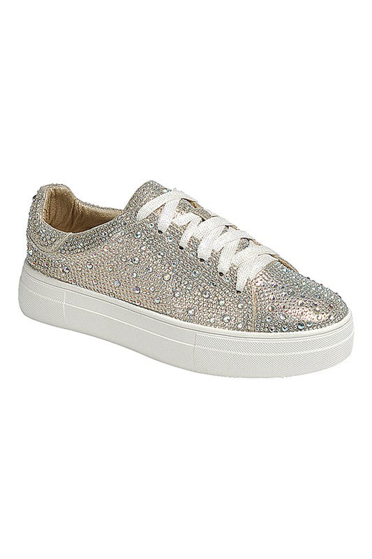 Kids Low Top Laced Rhinestone Sneakers