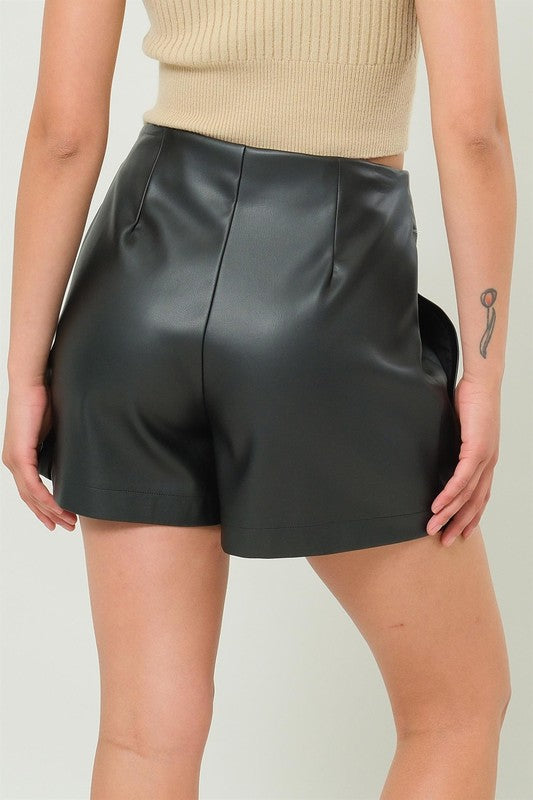 High Rise PU Shorts with Pockets